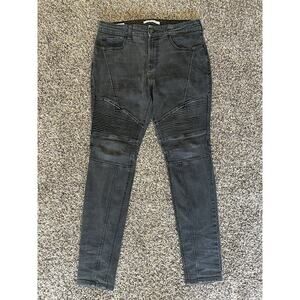 PacSun Moto Jeans Black Stacked Skinny 32x30 Tappered Leg Distressed Denim